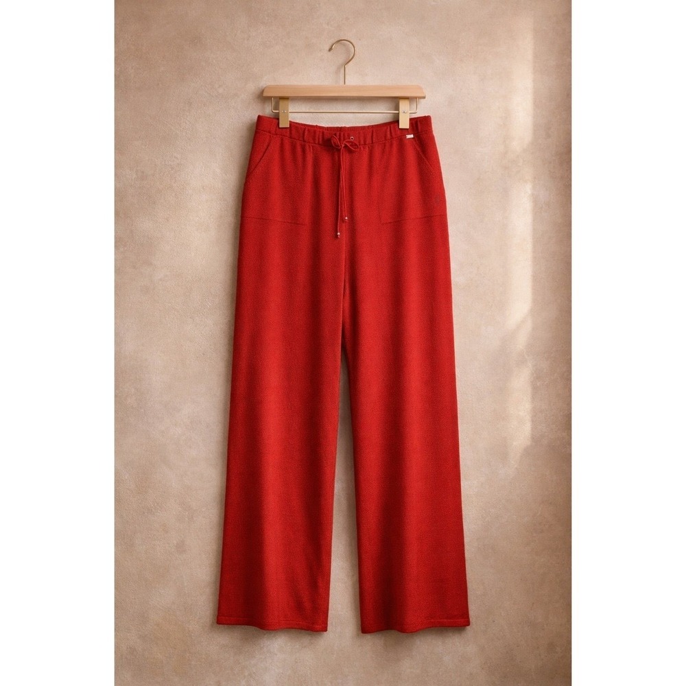 St John Red Knit Pants Wool Wide Leg Pull On Women XL NWOT‎